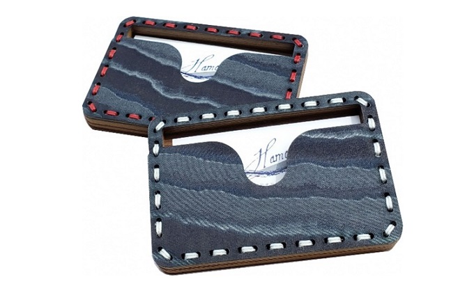 HAMON-WOOCA- 名刺ケース（麻糸カラー：白／赤）赤