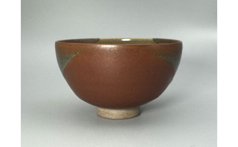 虫明焼 柿灰釉掛分茶碗(黒井博史 作) 工芸品 食器 茶碗 お茶碗