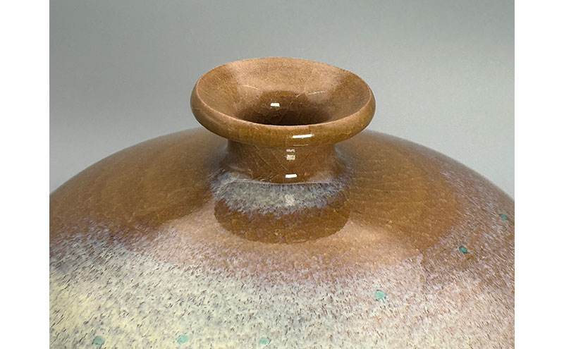 虫明焼 灰釉窯変青点文花入(黒井千左 作) 工芸品 インテリア 雑貨 日用品