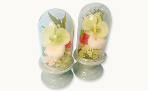 仏花 ガラスドーム アレンジ プリザーブドフラワー ＆ アーティフィシャルフラワー ２個セット 花 フラワー