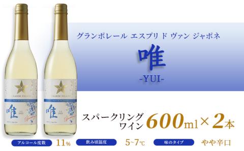 ワイン グランポレール エスプリ ド ヴァン ジャポネ 唯-YUI- 2本（1本 600ml）スパークリングワイン 中辛口 サッポロビール 岡山ワイナリー