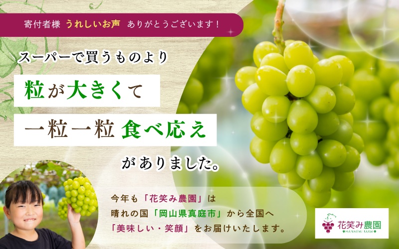 【2026年先行予約】ぶどう 訳あり 花笑み農園の シャインマスカット 1kg / ぶどう ブドウ 葡萄 岡山 シャインマスカット 先行予約 フルーツ 果物 真庭市 【hana035-02】