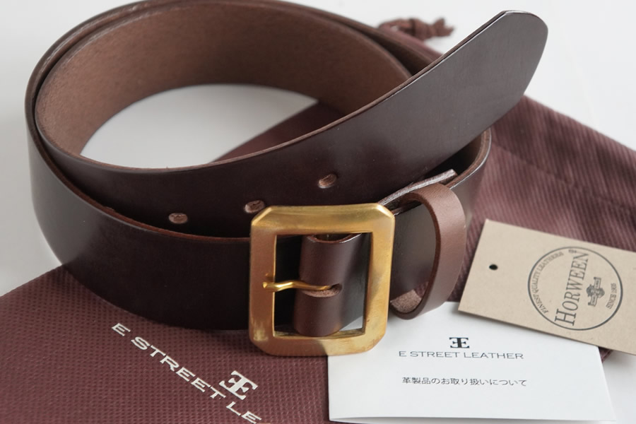 E STREET LEATHER ホーウィン・クロムエクセル 4cm幅 レザーベルト ブラウン（40インチ101.5cm）【star007-6-01】 40インチ101.5cm