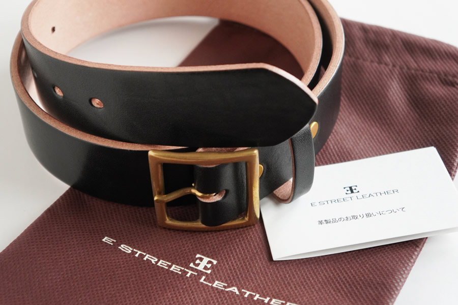 E STREET LEATHER ベンズクラシック 4cm幅 茶芯革 極厚レザーベルト ブラック（34インチ 86.5cm）【star005-3-01】 34インチ 86.5cm
