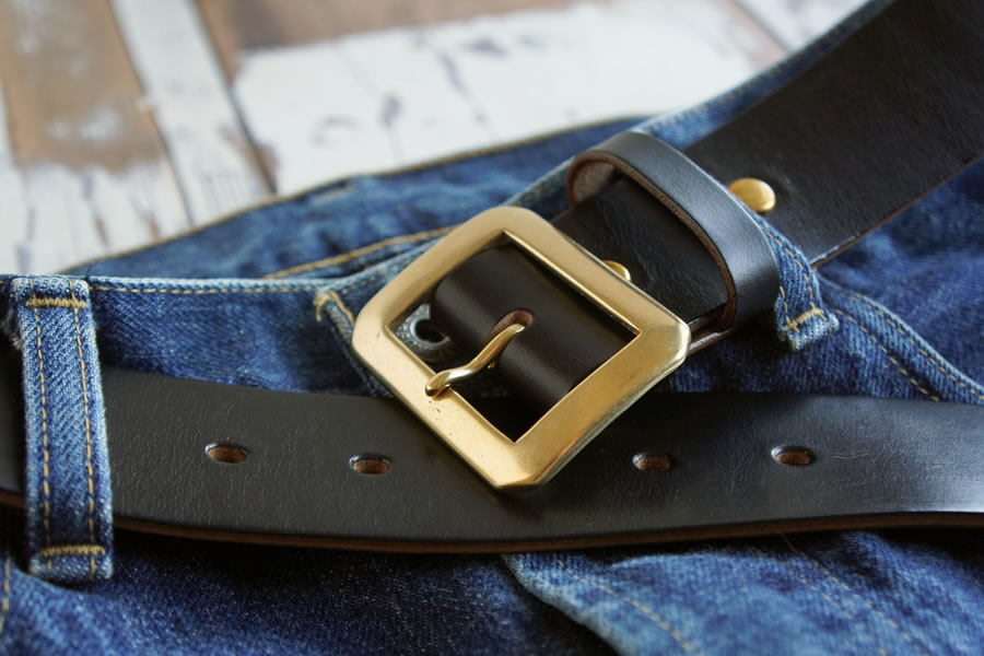 E STREET LEATHER ホーウィン・クロムエクセル 茶芯革 レザーベルト ブラック（38インチ 96.5cm）【star006-5-01】 38インチ 96.5cm