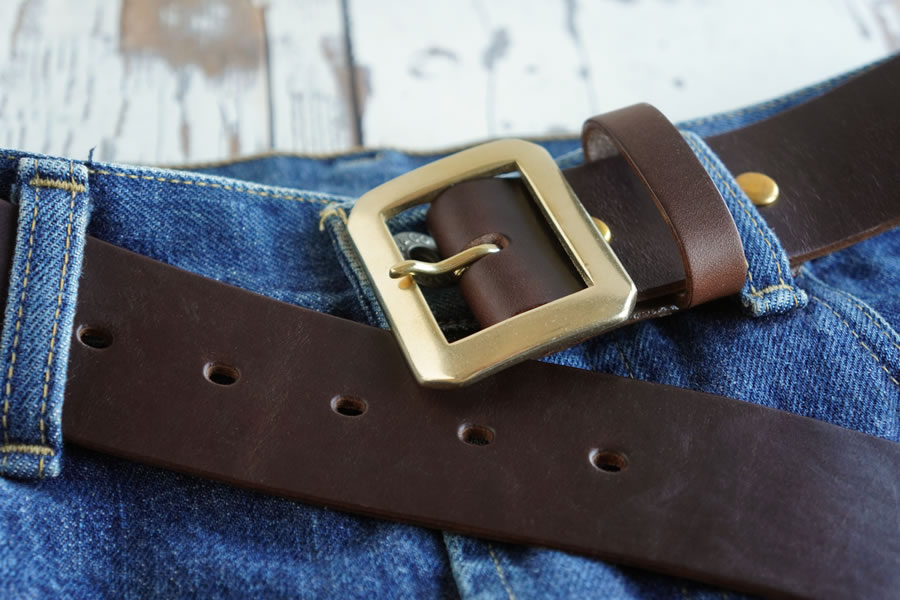 E STREET LEATHER ホーウィン・クロムエクセル 4cm幅 レザーベルト ブラウン（38インチ 96.5cm）【star007-5-01】 38インチ 96.5cm