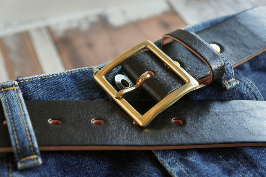 E STREET LEATHER ベンズクラシック 4cm幅 茶芯革 極厚レザーベルト ブラック（34インチ 86.5cm）【star005-3-01】 34インチ 86.5cm