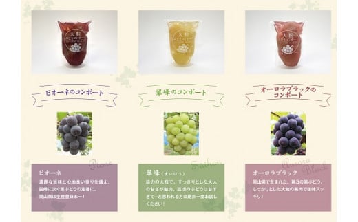 大粒ぶどう３種のコンポート（ピオーネ、翠峰、オーロラブラック） 岡山県 真庭市 ピオーネ オーロラブラック 翠峰 【mman002-01】