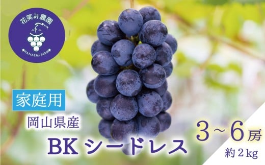 【2026年先行予約】 岡山 花笑み農園の『BKシードレス』家庭用2kg（3～6房） 2026年9月中旬～ 受付順に発送予定 【hana029-02】