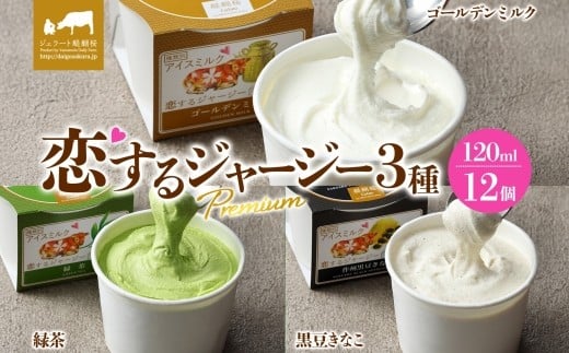 【ジェラート醍醐桜】恋するジャージーPremium3種 （ゴールデンミルク＆緑茶＆作州黒豆きなこ）計12個セット / 岡山 真庭 醍醐桜 極上スイーツ 濃厚 プレゼント 贈答 デザート ギフト ジャージー牛 ミルク ジェラート おやつ お茶 きなこ 黒豆 子供から大人まで 冷凍 人気 贅沢 家庭用にも 【nhss039-01】