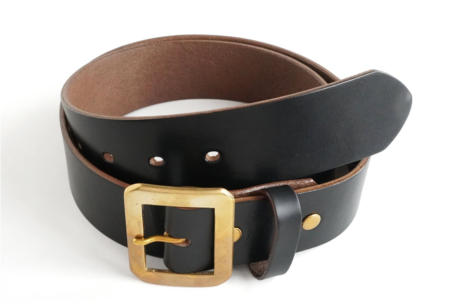 E STREET LEATHER ホーウィン・クロムエクセル 茶芯革 レザーベルト ブラック（34インチ 86.5cm）【star006-3-01】 34インチ 86.5cm