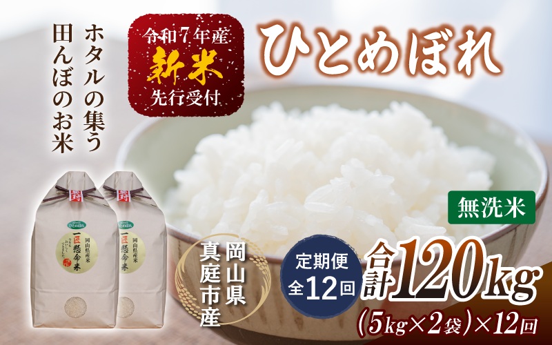 ＜定期便全12回＞ 令和7年新米 真庭市産 ひとめぼれ 無洗米 10kg(5kg×2袋)×12回 / お米 岡山県 米 ひとめぼれ 人気 ブランド 2025年産 【tkns-tkb012】 10kg(5kg×2袋)×12回