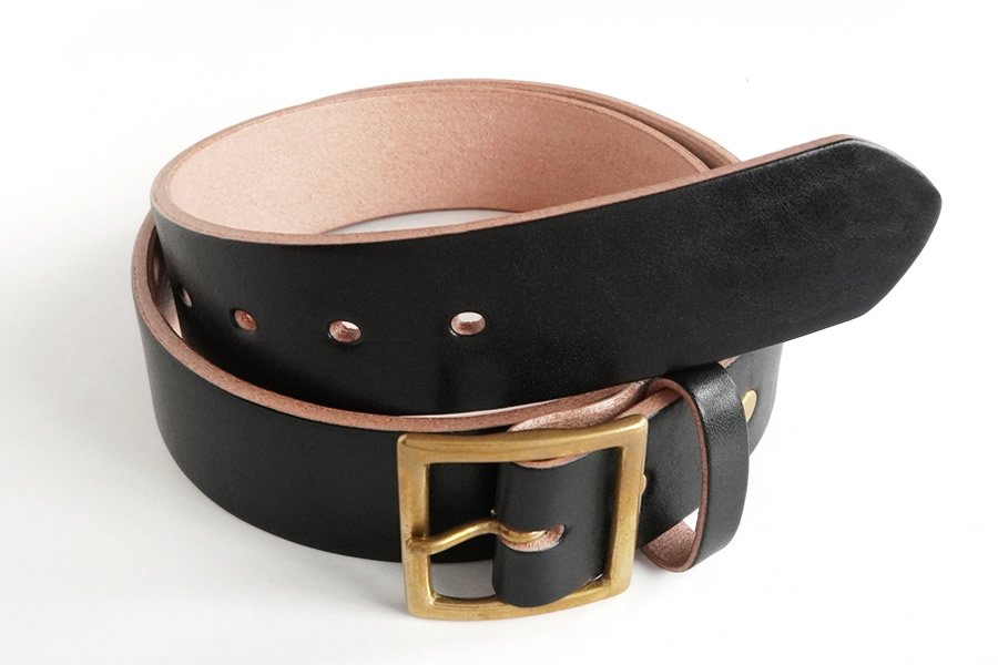 E STREET LEATHER ベンズクラシック 4cm幅 茶芯革 極厚レザーベルト ブラック（34インチ 86.5cm）【star005-3-01】 34インチ 86.5cm