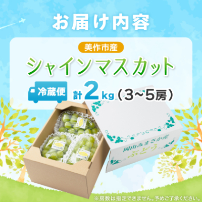 岡山県美作市産　シャインマスカット　2kg(3～5房)【配送不可地域：離島】