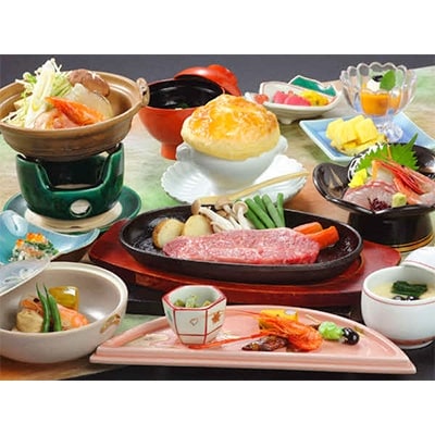 湯郷グランドホテル不動の1番人気!　1泊2食付ペア宿泊券(休前日限定・夕食はステーキ会席)　