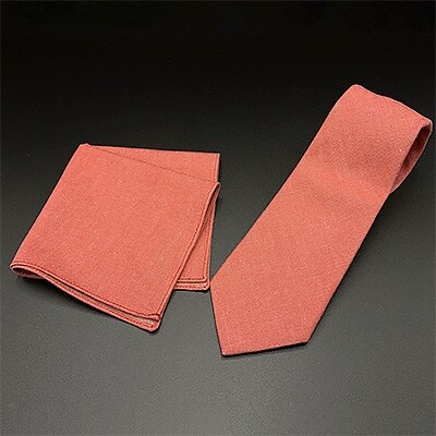 クラバットユキジ製　デニムタイ＆ポケットチーフ(ローズレッド)