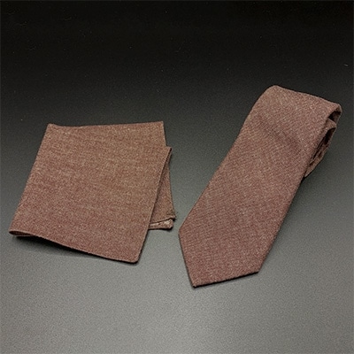 クラバットユキジ製　デニムタイ＆ポケットチーフ(ショコラブラウン)