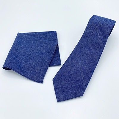 クラバットユキジ製　デニムタイ＆ポケットチーフ(インクブルー)