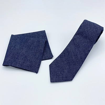 クラバットユキジ製　デニムタイ＆ポケットチーフ(インディゴ)