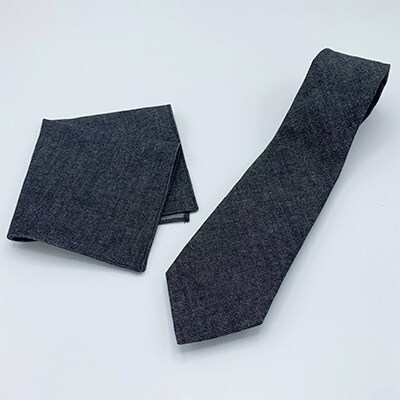 クラバットユキジ製　デニムタイ＆ポケットチーフ(ブラックマット)