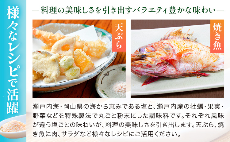 食塩 塩 調味料 ソルト 味付け 料理 瀬戸の塩セット 瀬戸のレモン塩 瀬戸の雪 瀬戸のグリル塩 瀬戸の牡蠣塩 瀬戸のトマト塩 計5種 計296g 瀬戸内庵 ケイコーポレーション《30日以内に発送予定(土日祝除く)》岡山県 浅口市 素材の味 送料無料---124_1542_30d_23_12500_s---