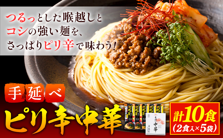 手延べピリ辛中華 タレ付き 1袋300g ( 麺 180g スープ 60g×2 ) 2食入 × 5袋 計10食 奥島屋 株式会社奥島創麺巧房《30日以内に出荷予定(土日祝除く)》岡山県 浅口市 送料無料 中華麺 冷やし中華 冷麺 細麺 豆板醤 ゴマ油---124_153_30d_23_13000_s---