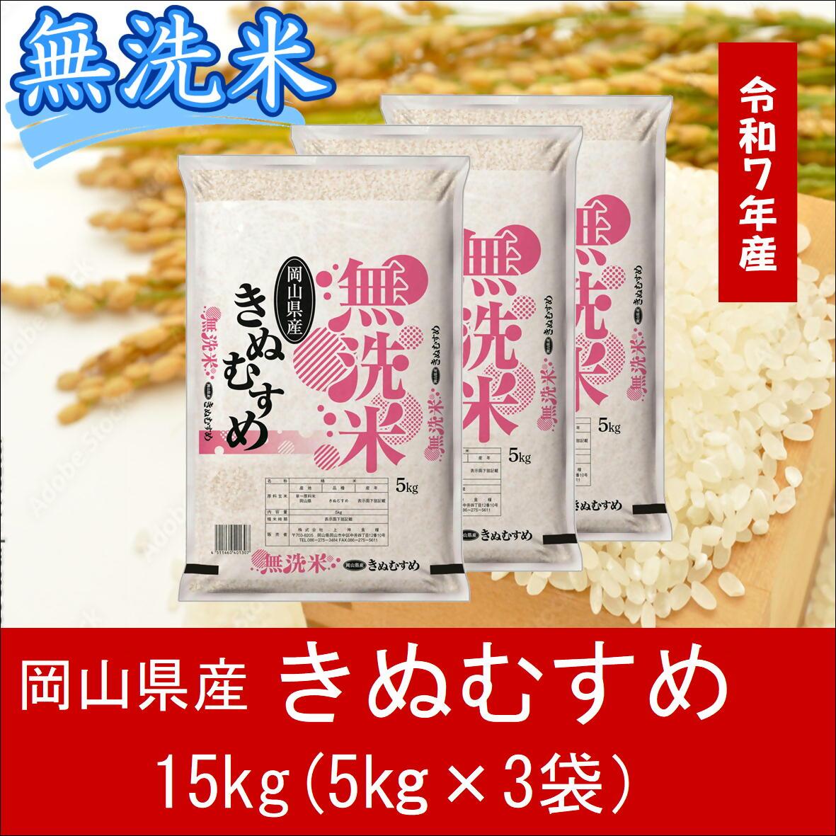 お米　【無洗米】岡山県産きぬむすめ100%（令和7年産）15kg