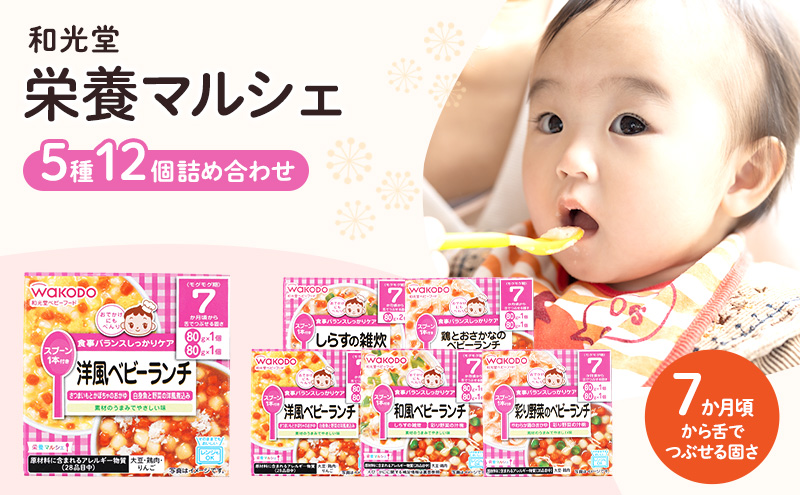 和光堂 栄養マルシェ 5種12個 詰合せ （7か月頃～） WAKODO ベビーフード レトルト 離乳食 子ども 子供 孫 家族 手軽