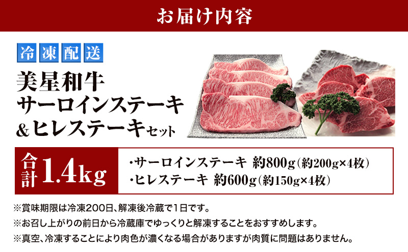 【数量限定】美星和牛 サーロインステーキ約800g（約200g×4枚）＆ヒレステーキ約600g（約150g×4枚） 牛肉 送料無料