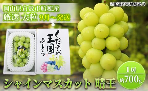 【2026年先行予約】 ぶどう 岡山県産 シャインマスカット 晴王 厳選 1房 約700g 大房 岡山県 倉敷市 船穂産 《2026年9月上旬-10月上旬頃出荷》 葡萄 ブドウ フルーツ 果物 数量限定 期間限定 里庄町