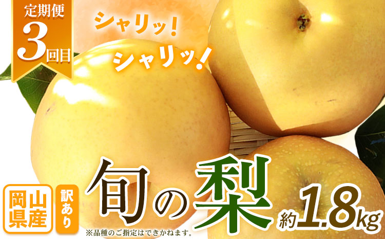 岡山県 旬のフルーツ定期便 全3回 桃 約1.3kg(4～8玉前後) シャインマスカット 約1.3kg (2房) 旬の梨 約1.8kg (2～5玉前後) 訳あり《7月上旬～12月末頃出荷》優品 フルーツ 果物 ご家庭用 定期便 お取り寄せ デザート---ofn_cfrutei_26_35500_jul3---
