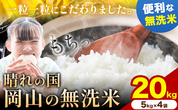 晴れの国岡山の無洗米 20kg (5kg×4袋) 岡山県産 無洗米 無洗 米 矢掛町《2月末-3月末頃出荷(土日祝除く)》米 コメ---ofn_hom_ec2_26_44500_20---