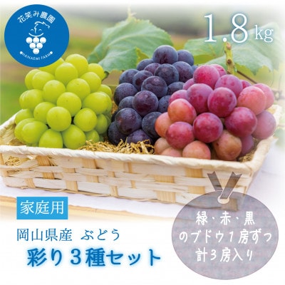 【2026年先行受付】岡山　花笑み農園のブドウ『彩り3種セット』家庭用　1.8kg(3房)3M-2家【配送不可地域：離島】