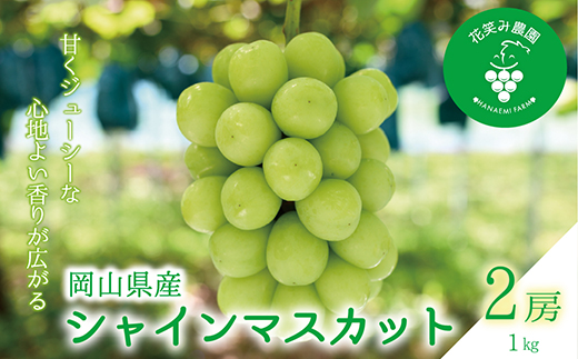 【2026年先行受付】岡山　花笑み農園の 『シャインマスカット』1kg(2房)S-1【配送不可地域：離島】