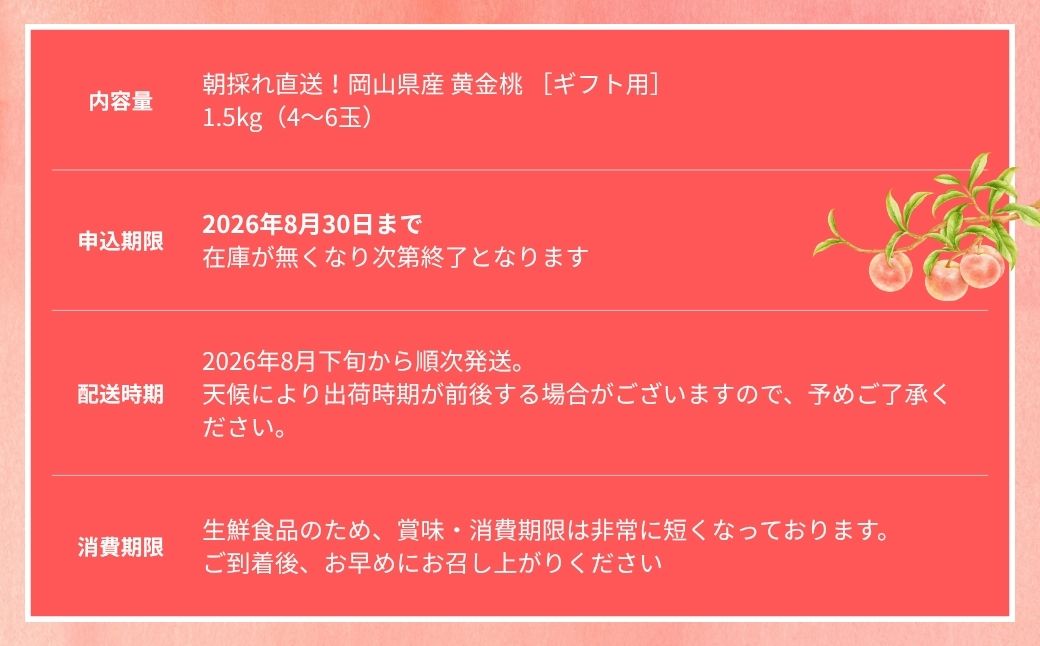 【2026年先行予約】［なんばふぁーむ］岡山県産 黄金桃 1.5kg（4〜6玉）[ギフト用]【039-a008】 1.5kg（4～6玉）