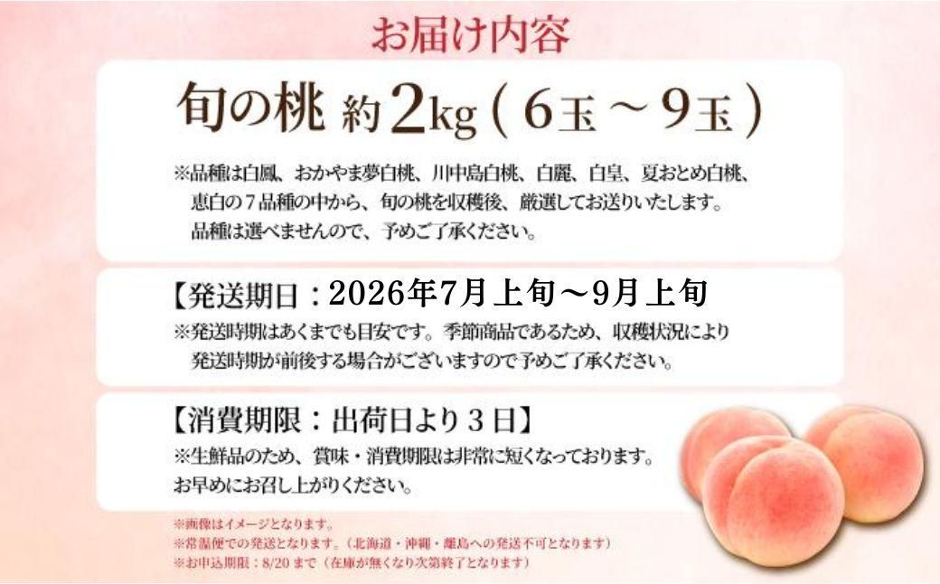 【2026年先行予約】＜数量限定＞岡山県産 厳選旬の桃 約2kg（6玉～9玉）【037-a001】