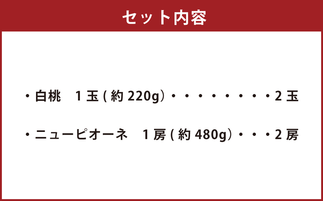 詰合 白桃 2玉 （1玉220g以上）・ニューピオーネ 2房 （1房480g以上） 化粧箱入り 【2025年7月下旬～8月上旬迄発送予定】 果物 くだもの フルーツ 桃 もも モモ ぶどう ブドウ 葡萄 詰合せ 詰め合わせ 岡山 おかやま 国産 冷蔵