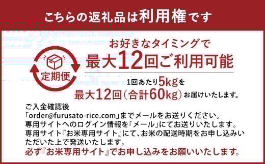 【定期便12回分】らくらくお米便 60kgコース 利用権 5kg×12回 お米