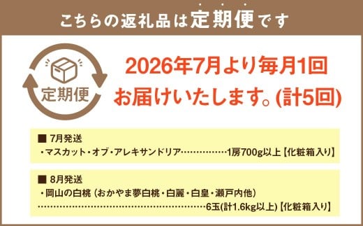 【5回定期便】 岡山県産 フルーツ定期便コース【2026年7月上旬発送開始】定期便 フルーツ 果物 くだもの 葡萄 ぶどう ブドウ 梨 なし ナシ 桃 もも モモ マスカット 贈答品 ギフト