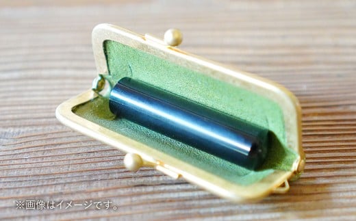 実印 印鑑ケース付き イタリアンオイルレザーのがま口印鑑ケース ネイビーカラー15mm 黒水牛 （印鑑ケース1個・印鑑1本） 牛革 革 オイルレザー イタリアンレザー 天然皮革 水牛 牛の角