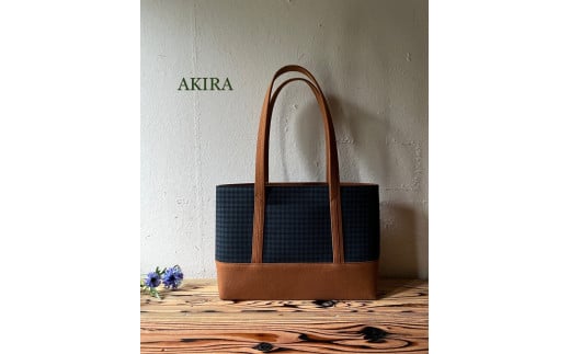 【AKIRAオリジナル】【マツコの知らない世界 で紹介されました！】中型スリムトートバッグ 千鳥格子グリーン×茶色帆布 軽量 軽い 日本製 キャンバス 帆布 横型 肩掛け 通勤 通学 大容量 上質 カジュアル オシャレ レディース カバン 鞄 バック