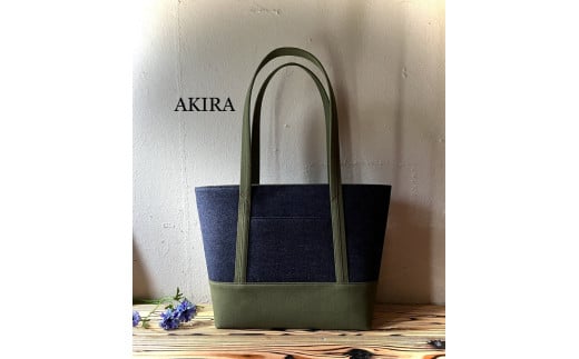 【2026年6月上旬発送開始】【 AKIRA オリジナル】【マツコの知らない世界 で紹介されました！】大きなトートバッグ レディスショルダータイプ 濃紺デニム×カーキ帆布 A4対応 大きい 大容量 軽量 軽い 横型 日本製 キャンバス 肩掛け 通勤 通学 上質 カジュアル オシャレ シンプル レディース カバン 鞄 バック