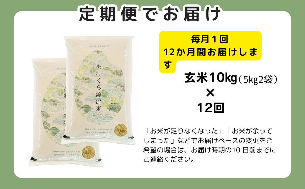 【令和8年産新米・先行予約】【12回定期便】あわくら源流米 あきたこまち 玄米 10kg｜西粟倉村産・昼夜寒暖差が育む甘み｜ふるさと納税 K-bc-DFZA