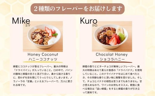グラノーラ 無添加 国産はちみつ使用【ノラノーラ ミケ&クロ】 ココナッツ・ショコラ 食べ比べセット(100g×2) A-MT-A05A