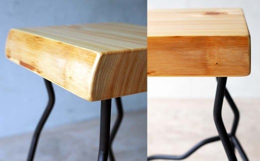 国産ひのき ライブエッジ アイアンスツール 45cm  Novo｜耳付き天板×鉄脚 日本製 西粟倉村 E-mp-A18A