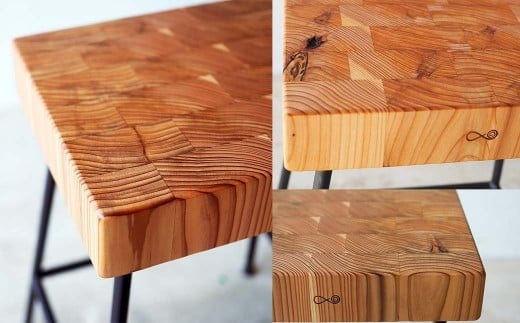 杉エンドグレイン アイアンスツール 65ｃｍ Compago｜鉄×天然木 スツール 日本製 西粟倉村 E-mp-A25A