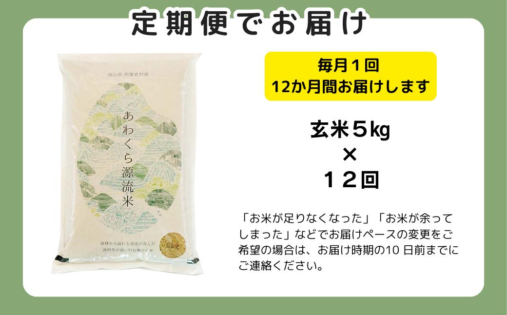 【令和8年産新米・先行予約】【12回定期便】あわくら源流米 コシヒカリ 玄米 5kg｜西粟倉村産・昼夜寒暖差が育む甘み｜ふるさと納税 K-ab-DFZA