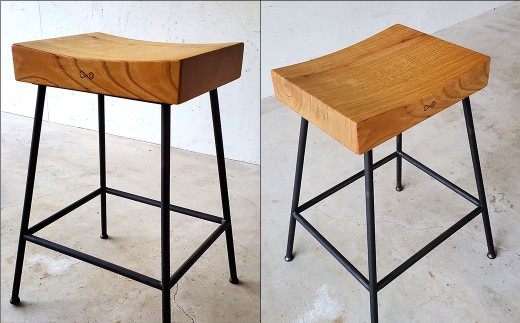 ケヤキのスツール 45cm Compago｜国産ケヤキ無垢材×アイアン脚 日本製 西粟倉村 E-mp-A22A