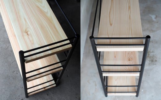 【アイアン ブックシェルフ】岡山産ヒノキ無垢材の本棚 E-mq-A28A