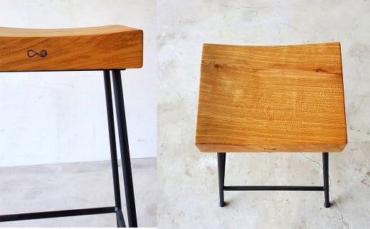 ケヤキのスツール 65cm Compago｜国産ケヤキ無垢材×アイアン脚 日本製 西粟倉村 E-mp-A23A